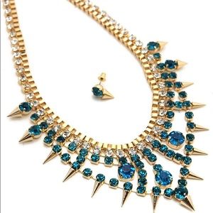 Teal Box Chain Necklace & Earring Set